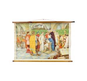 Educatieve Oude Schoolplaat Vaderlandse Geschiedenis Beschaving Karel de Grote 94x65cm
