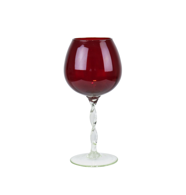 Groot Vintage Rood Glas Brandy Glass Beker Mond Geblazen Italy 33cm