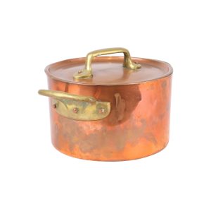 Kookpot Koper en Messing Marmite met Deksel Frankrijk Vintage 18cm