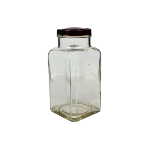 Oude Glazen Snoeppot Voorraadpot Confiserie Deksel Bruin Bakeliet 27cm