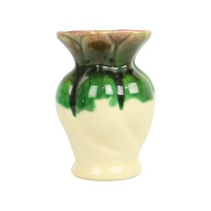 Kleine West Germany Vaas Crème Groen Craquelé Geglazuurd Keramiek 15cm Kleine West Germany Vaas Crème Groen Craquelé Geglazuurd Keramiek 15cm