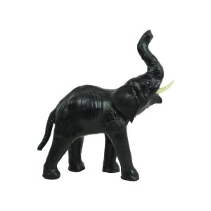 Vintage Olifant met Slagtanden Papier Mache en Leder Beeld Sculptuur