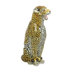 Vintage Italiaans Luipaard Beeld XL Sculptuur Geglazuurd Steengoed