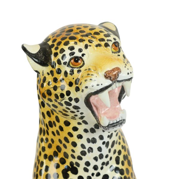 Vintage Italiaans Luipaard Beeld XL Sculptuur Geglazuurd Steengoed