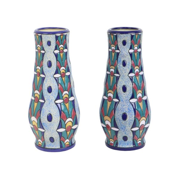 Koppel Amphora Vazen Art Deco Keramiek Emaille Jaren 30 Koppel Amphora Vazen Art Deco Keramiek Emaille 1915