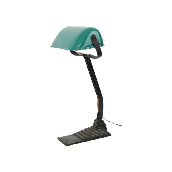 Art Deco Bureaulamp Notarislamp Erpe Model 52 Smeedijzer Groene Emaille Kap