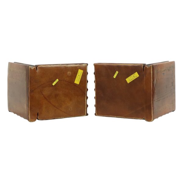 Vintage Koppel Boekensteunen Olifant Gepatineerd Brons Hout Leder