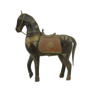 Vintage Houten Marwari Paard Koper Messing Beeld Sculptuur 27cm