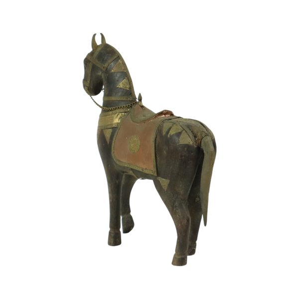 Vintage Houten Marwari Paard Koper Messing Beeld Sculptuur 27cm