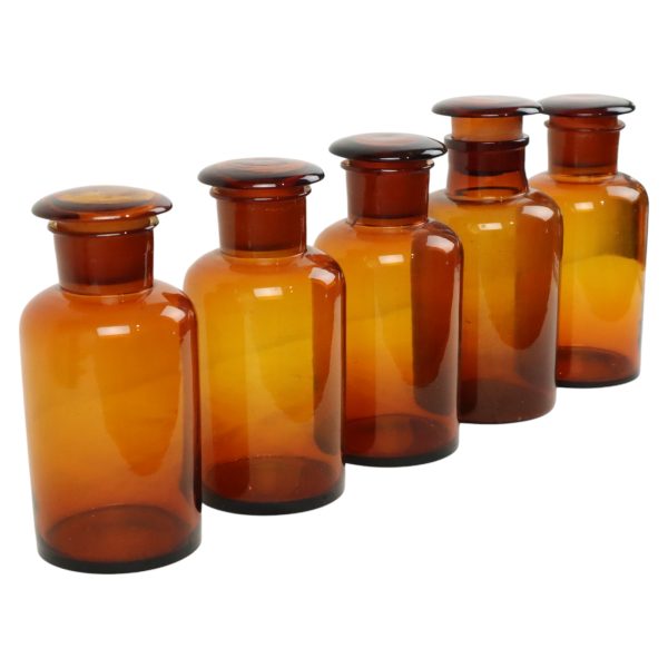 Grote Oude Apotheker Medische Flessen Potten Set Bruin Amber Glas