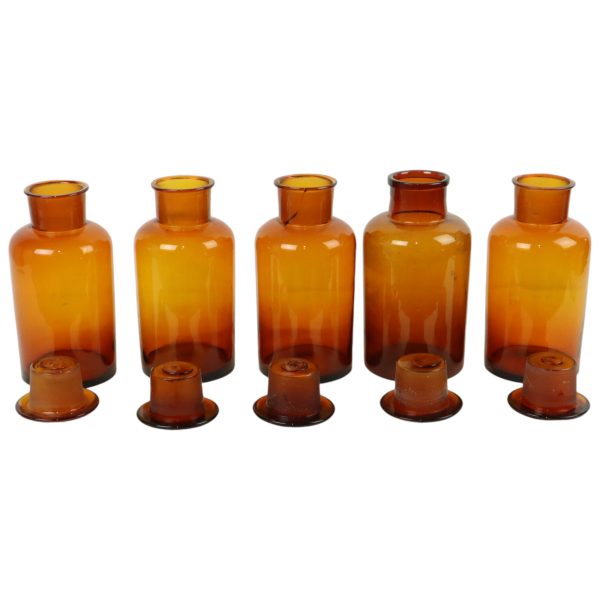 Grote Oude Apotheker Medische Flessen Potten Set Bruin Amber Glas
