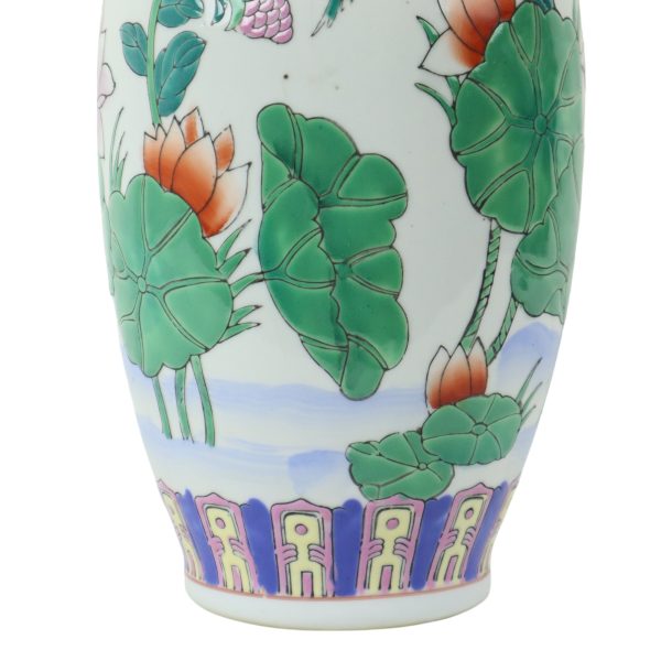 Vintage Chinese Vaas Waterlelies Geëmailleerd Porselein 32cm