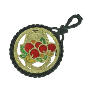 Vintage Onderzetter Gietijzer Messing Gekleurd Glas Kersen