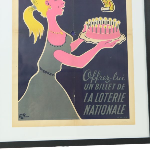 Vintage Ingelijste Poster Loterie Nationale France Fifties Reclame M. Pineau