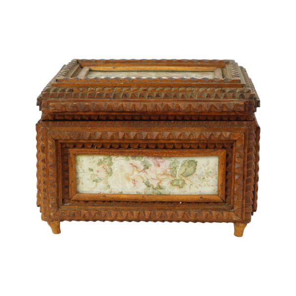 Oude Houten Tramp Art Doos Juwelenkist Trinket Volkskunst