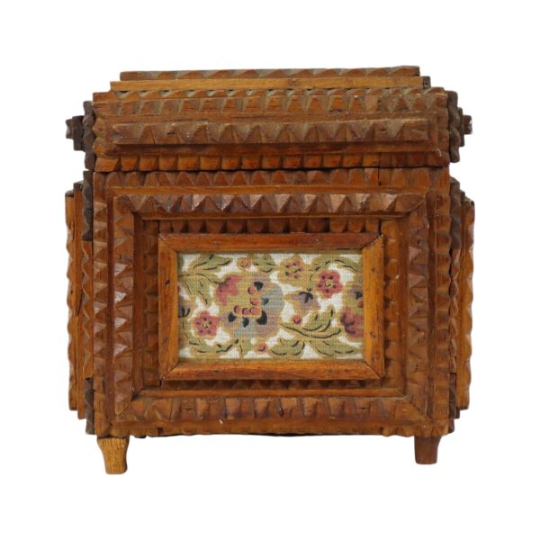 Oude Houten Tramp Art Doos Juwelenkist Trinket Volkskunst