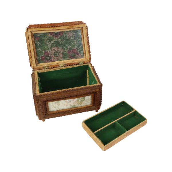 Oude Houten Tramp Art Doos Juwelenkist Trinket Volkskunst