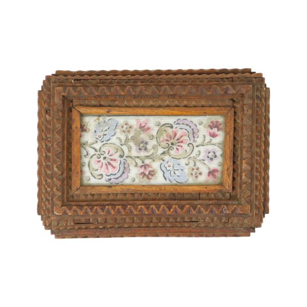 Oude Houten Tramp Art Doos Juwelenkist Trinket Volkskunst