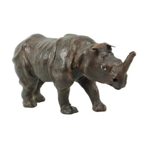 Mid Century Lederen Neushoorn Beeld Liberty of London 41cm