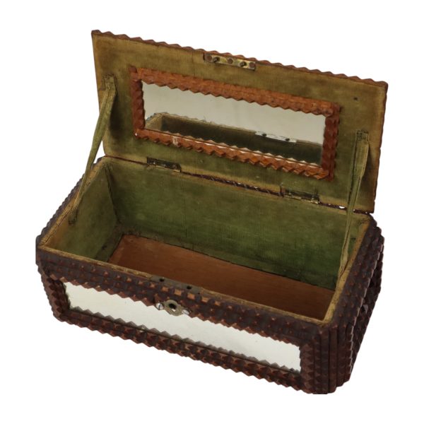 Antieke Tramp Art Doos met Spiegels Folk Art Verzamelobject