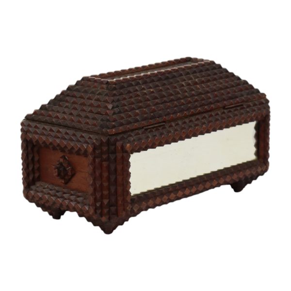 Antieke Tramp Art Doos met Spiegels Folk Art Verzamelobject