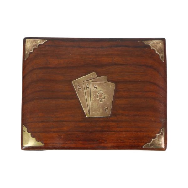 Vintage Opberg Doosje Speelkaarten Tropisch Hout Messing