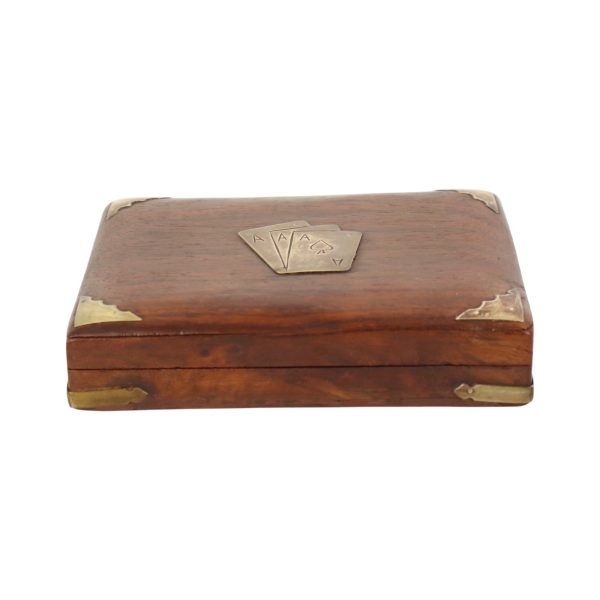 Vintage Opberg Doosje Speelkaarten Tropisch Hout Messing