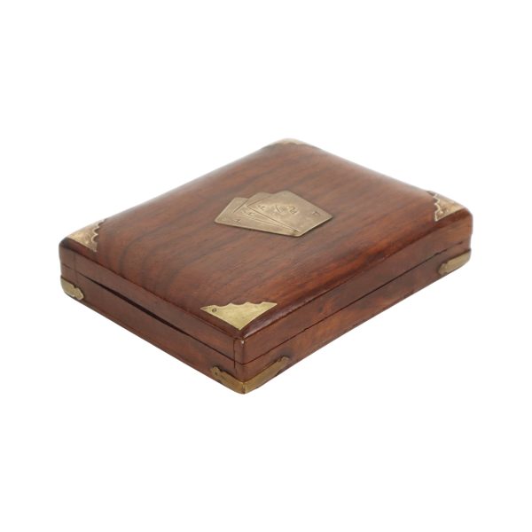 Vintage Opberg Doosje Speelkaarten Tropisch Hout Messing
