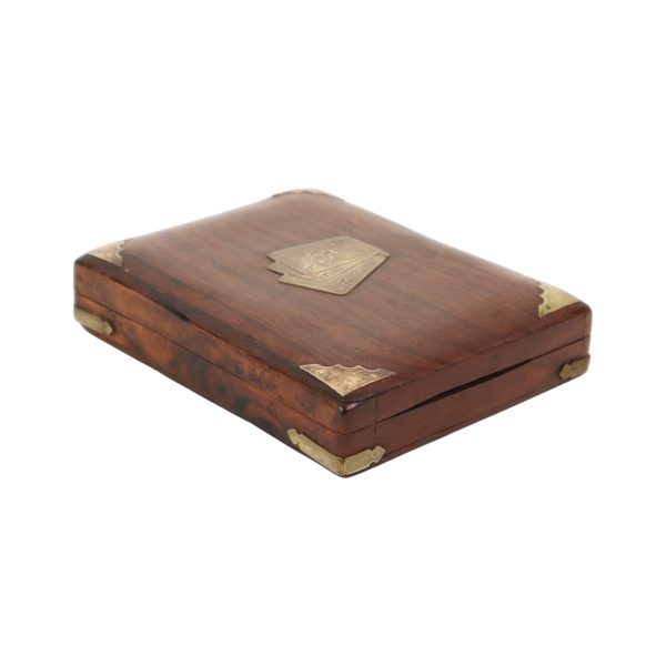 Vintage Opberg Doosje Speelkaarten Tropisch Hout Messing
