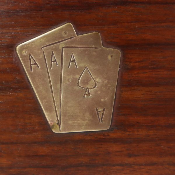 Vintage Opberg Doosje Speelkaarten Tropisch Hout Messing