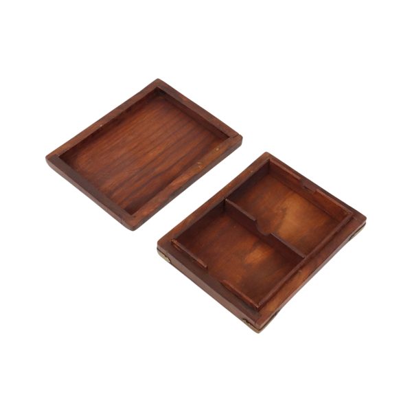Vintage Opberg Doosje Speelkaarten Tropisch Hout Messing