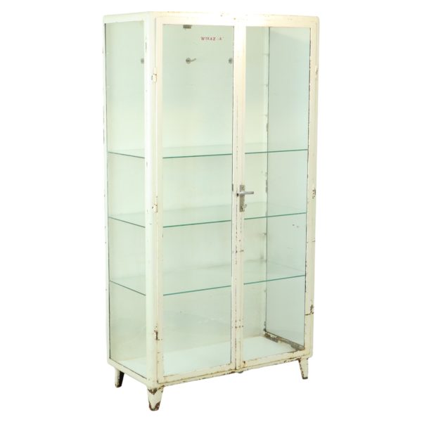 Oude Metalen Apothekerskast Medicijnkast Glas Industrieel 1960s