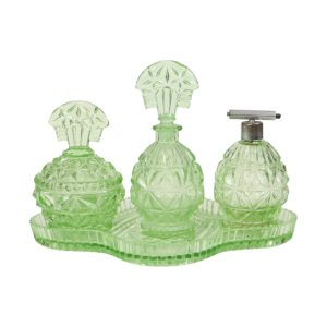Groene Kristallen Toiletset Boudoirset Art Deco Stijl Parfum