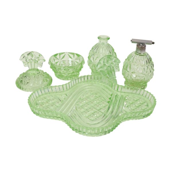 Groene Kristallen Toiletset Boudoirset Art Deco Stijl Parfum