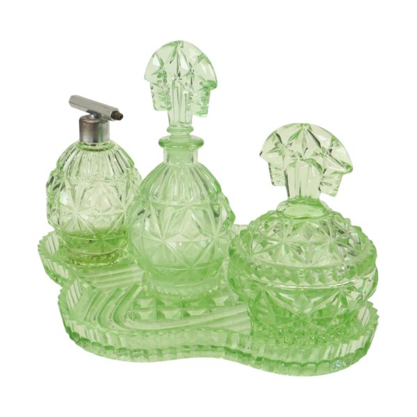 Groene Kristallen Toiletset Boudoirset Art Deco Stijl Parfum