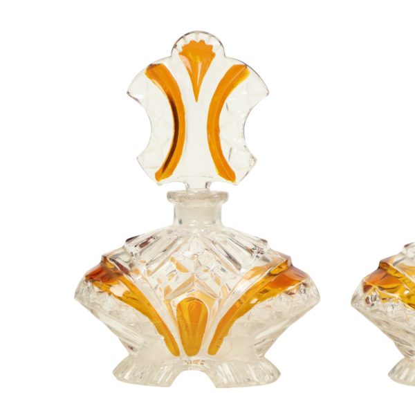 Art Deco Stijl Amberkleur Parfum Toiletset Boudoir Bleikristal