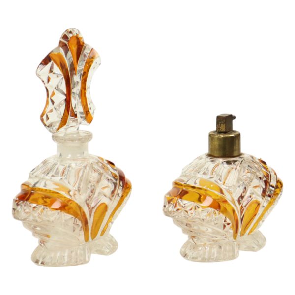 Art Deco Stijl Amberkleur Parfum Toiletset Boudoir Bleikristal