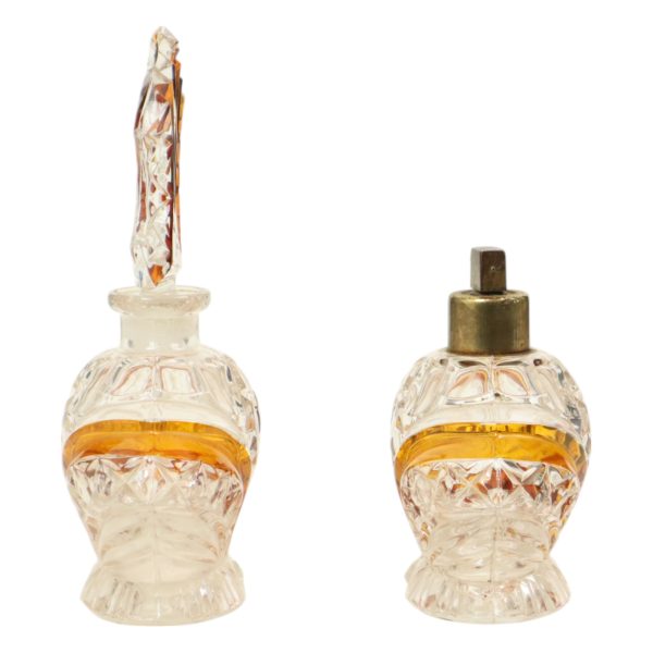 Art Deco Stijl Amberkleur Parfum Toiletset Boudoir Bleikristal