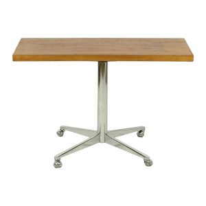 Vintage Salontafel Bijzettafel Houten Blad Chroom Wielen 90cm