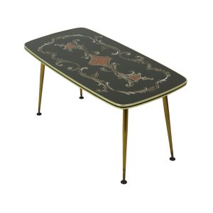 Fifties Rockabilly Salontafel Glas Conische Gouden Poten 90cm Fifties Rockabilly Salontafel Glas Conische Gouden Poten 90cm