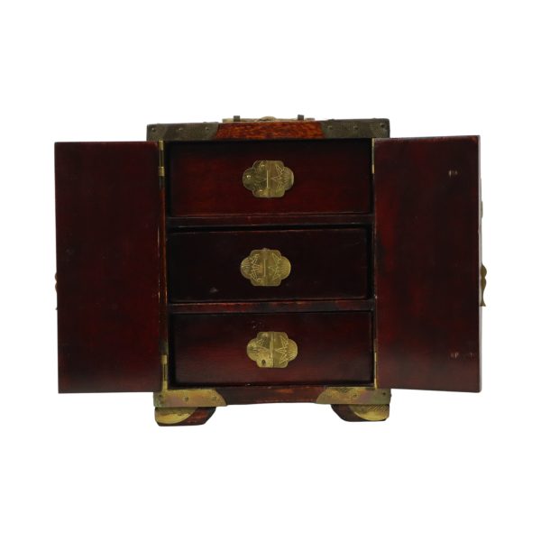 Chinese Juwelenkist met Lades Sierraden Doos Jade Palissander Messing
