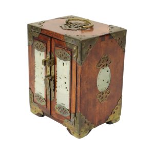 Chinese Juwelenkist met Lades Sierraden Doos Jade Palissander Messing