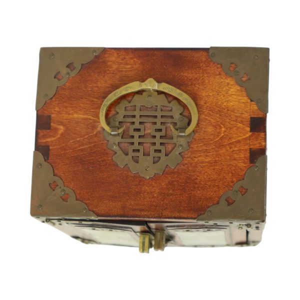 Chinese Juwelenkist met Lades Sierraden Doos Jade Palissander Messing