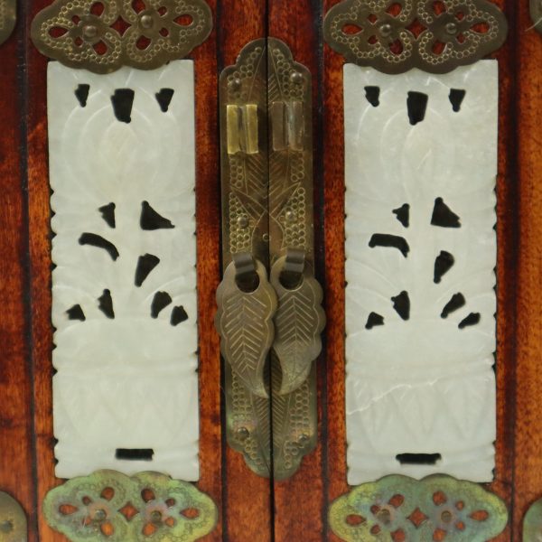 Chinese Juwelenkist met Lades Sierraden Doos Jade Palissander Messing