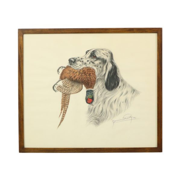 Maurice Brailly Jachthond Fazant Vintage Grafiek in Kleur 1972