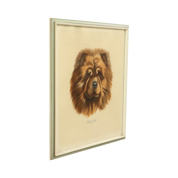 Vintage Ingelijste Kleuren Ets Hond Chow Chow Gesigneerd
