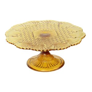 Art Deco Amber Taartschaal Standaard Depression Glass 31cm Art Deco Amber Taartschaal Standaard Depression Glass 31cm