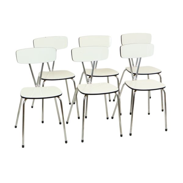 Set Van 6 Grijze Formica Stoelen Chroom Eetkamerstoelen Sixties