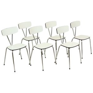 Set Van 6 Grijze Formica Stoelen Chroom Eetkamerstoelen Sixties
