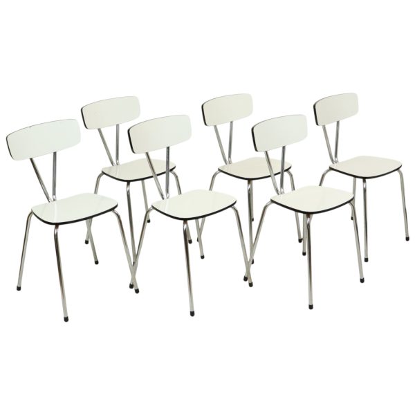 Set Van 6 Grijze Formica Stoelen Chroom Eetkamerstoelen Sixties